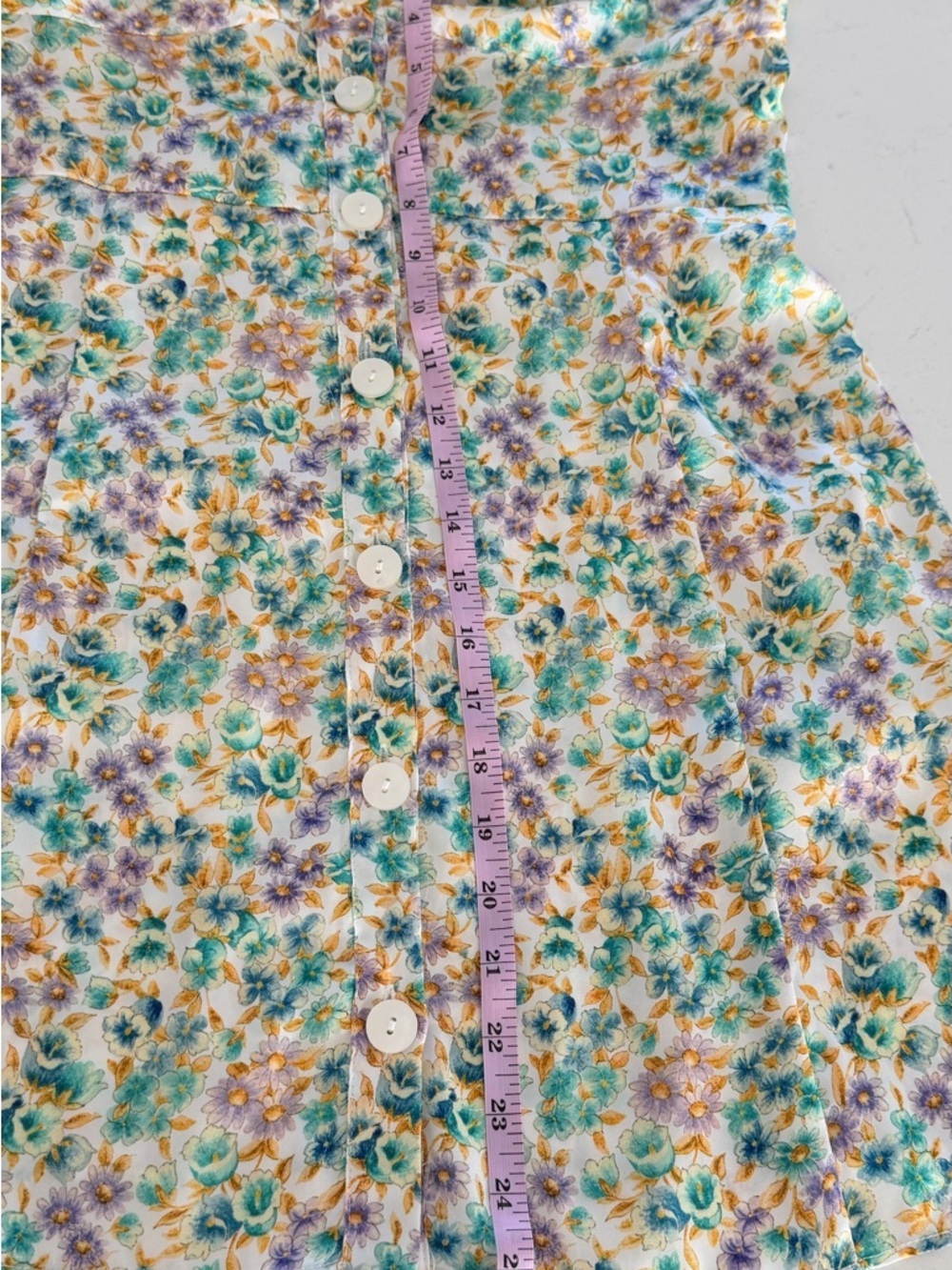 Zara Floral Button-Front Sundress in Green & Purple size L - Picture 7 of 7